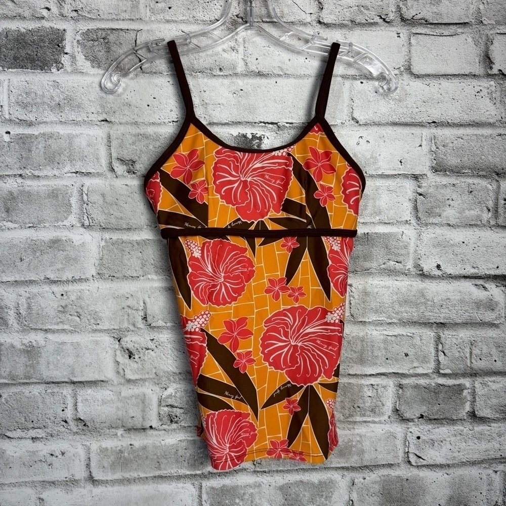 Honey Girl Tankini Swim Top XS Maitai Orange Retro Tropical Print USA Beach Surf